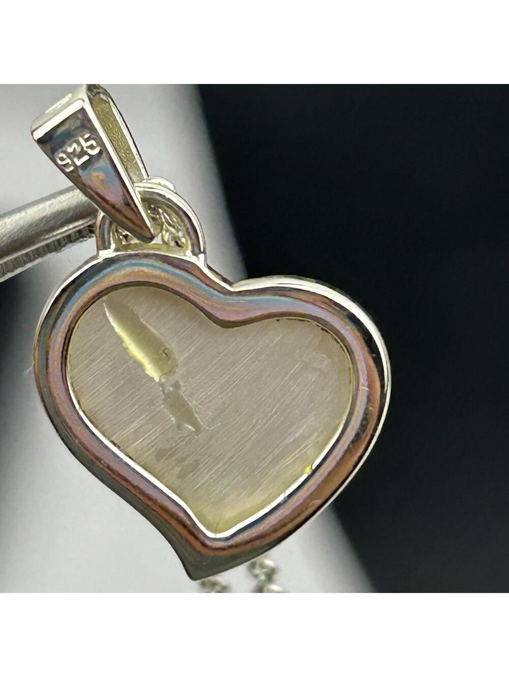 Vintage SD 925 Sterling Silver Mother of Pearl Heart Pendant Necklace White MOP - Picture 10 of 16